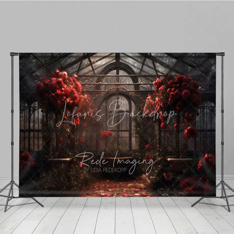 Lofaris Romantic Greenhouse Valentine Day Backdrop Red Roses Glass House Garden Background Wedding Photography Studio Prop