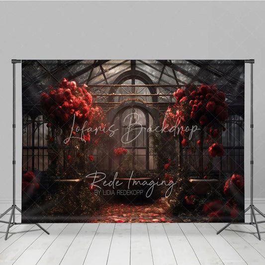 Lofaris Romantic Greenhouse Valentine Day Backdrop Red Roses Glass House Garden Background Wedding Photography Studio Prop