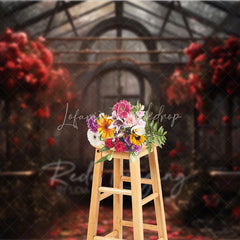 Lofaris Romantic Greenhouse Valentine Day Backdrop Red Roses Glass House Garden Background Wedding Photography Studio Prop