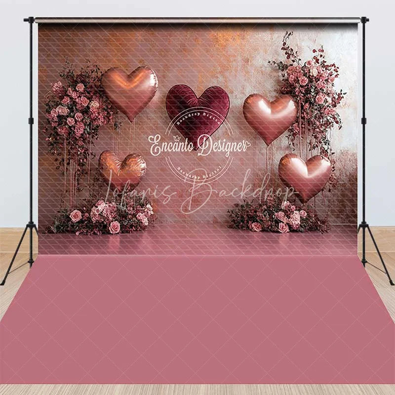Lofaris Romantic Love Combo Set Backdrop Rose Gold Heart Balloons Floral Wall Photography Background Wedding Anniversary Prop