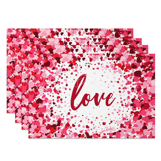 Lofaris Romantic Love Confetti Set of 4 Placemats Pink and Red Hearts Dining Table Mats for Valentines Day Decor