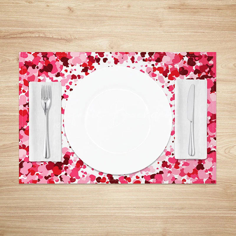 Lofaris Romantic Love Confetti Set of 4 Placemats Pink and Red Hearts Dining Table Mats for Valentines Day Decor