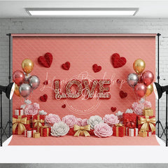 Lofaris Romantic Love Gift Box Backdrop Red 3D Text Balloons Paper Hearts Background Valentine Day Photography Decoration