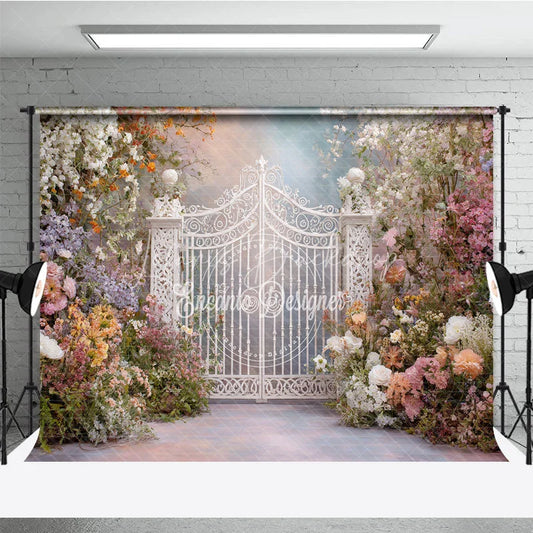 Lofaris Romantic Pastel Floral Enchanted Garden Gate Photography Backdrop Whimsical Archway for Wedding Fairy Tale Party