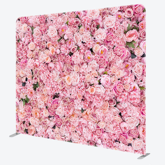 Lofaris Romantic Pink Blooming Rose Square Tension Backdrop