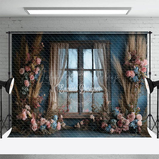 Lofaris Romantic Pink Blue Rose Window Boho Wedding Backdrop
