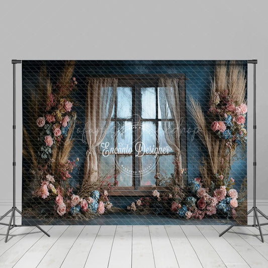 Lofaris Romantic Pink Blue Rose Window Boho Wedding Backdrop