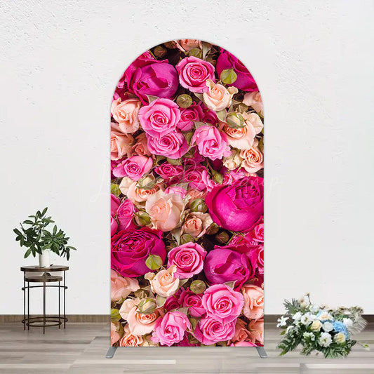 Lofaris Romantic Pink Champagne Rose Wedding Arch Backdrop