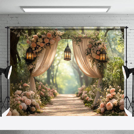Lofaris Romantic Pink Floral Arch Curtain Wedding Backdrop