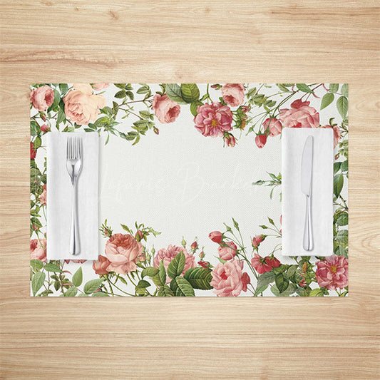 Lofaris Romantic Pink Floral Leaves Spring Set Of 4 Placemats