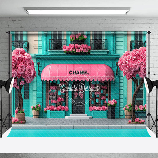 Lofaris Romantic Pink Floral Tree Green Luxury Store Backdrop