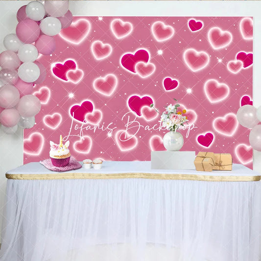 Lofaris Romantic Pink Glowing Hearts and Sparkles Y2K Birthday Backdrop Sweet Celebration Party Decoration.