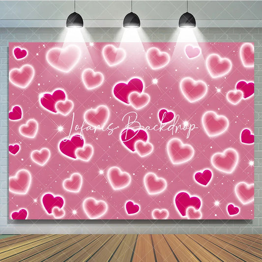 Lofaris Romantic Pink Glowing Hearts and Sparkles Y2K Birthday Backdrop Sweet Celebration Party Decoration.