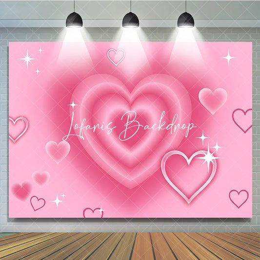 Lofaris Romantic Pink Gradient Layered Hearts Sparkling Birthday Backdrop Y2K Sweet Dreamy Celebration Party Decor