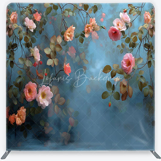 Lofaris Romantic Pink Peach Roses and Green Leaves Square Double-Sided Backdrop Elegant Floral Photography Background
