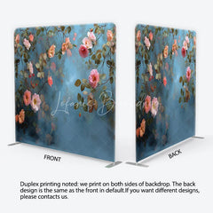 Lofaris Romantic Pink Peach Roses and Green Leaves Square Double-Sided Backdrop Elegant Floral Photography Background