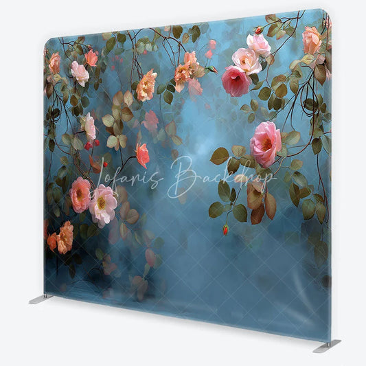 Lofaris Romantic Pink Peach Roses and Green Leaves Square Double-Sided Backdrop Elegant Floral Photography Background