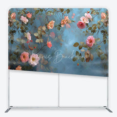 Lofaris Romantic Pink Peach Roses and Green Leaves Square Double-Sided Backdrop Elegant Floral Photography Background