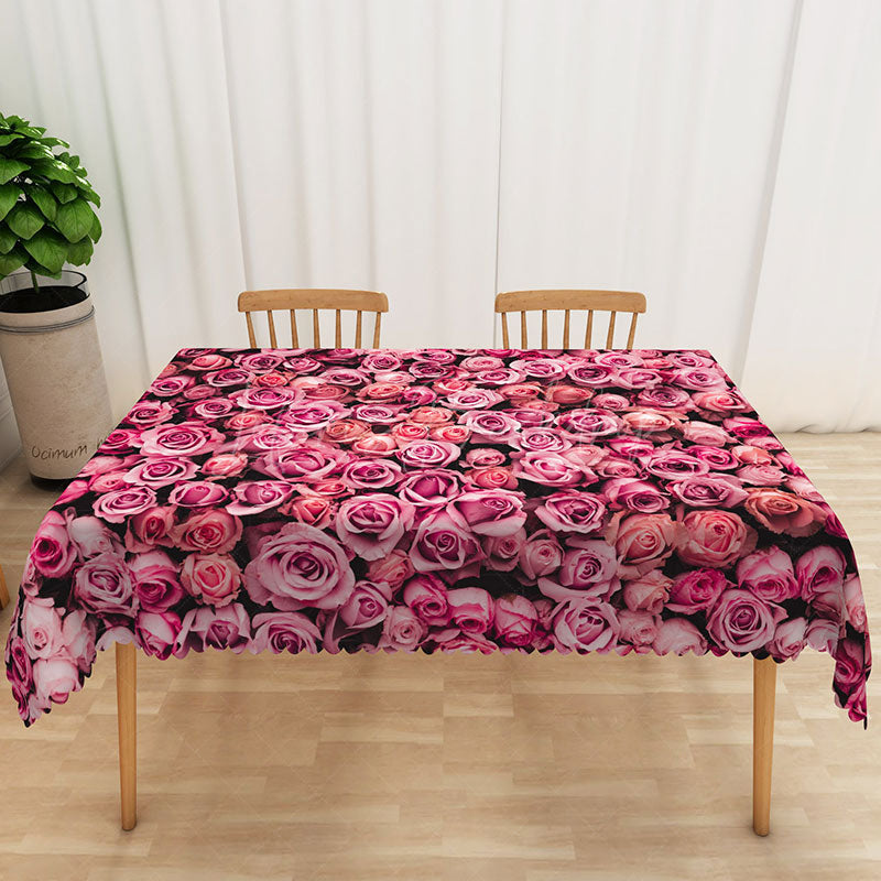 Lofaris Romantic Pink Rose Floral Tablecloth for Wedding Bridal Shower and Valentine’s Day Dining Table Decor