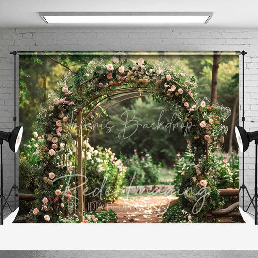 Lofaris Romantic Pink Roses Floral Archway Backdrop Lush Greenery Garden Wedding Ceremony Decor