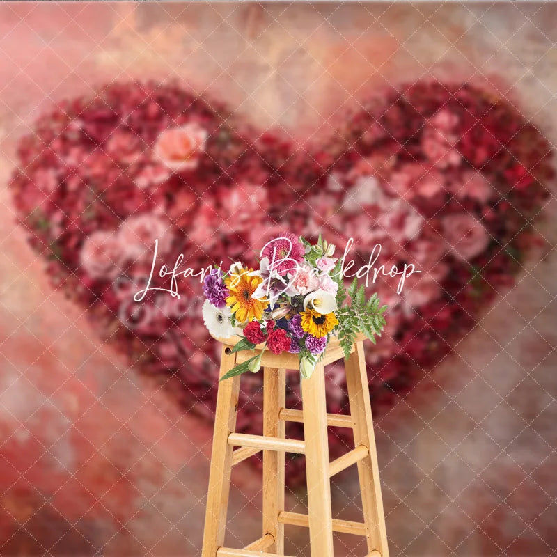 Lofaris Romantic Red and Pink Floral Heart Photography Backdrop Textured Wall for Valentine’s Day Wedding