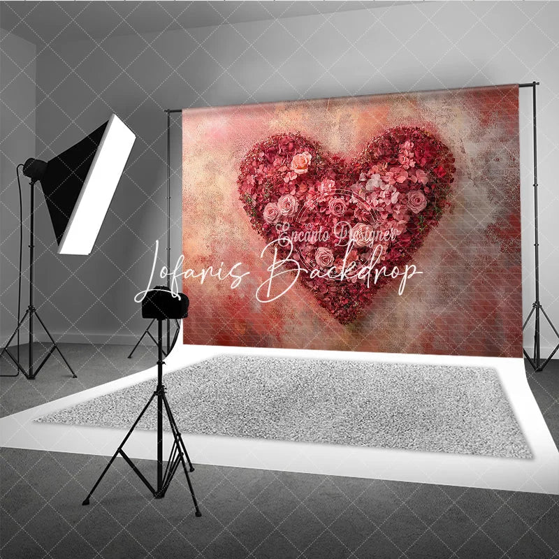 Lofaris Romantic Red and Pink Floral Heart Photography Backdrop Textured Wall for Valentine’s Day Wedding