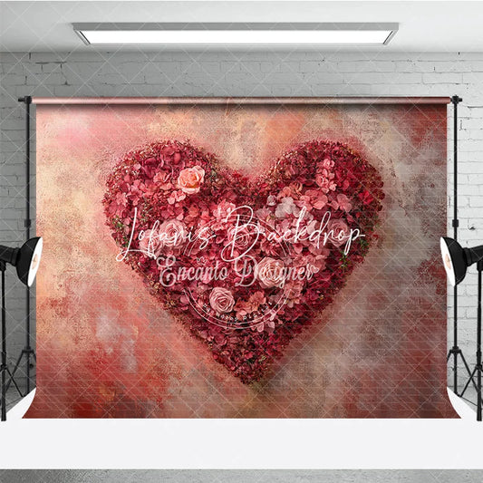 Lofaris Romantic Red and Pink Floral Heart Photography Backdrop Textured Wall for Valentine’s Day Wedding