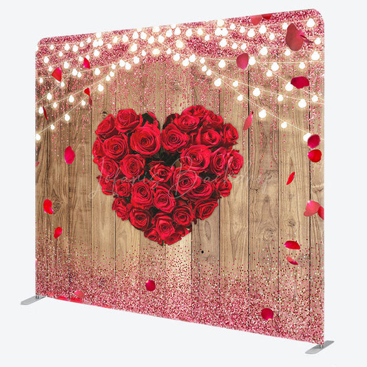Lofaris Romantic Red Heart Rose Wooden Pillow Case Backdrop