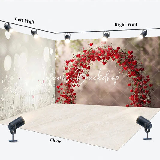 Lofaris Romantic Red Hearts Arch and White Fence Bokeh Lights Room Set Backdrop Valentine’s Day Wedding Decor