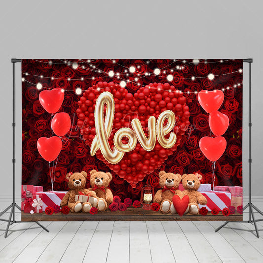 Lofaris Romantic Red Rose Bear Balloon Combo Set Backdrop