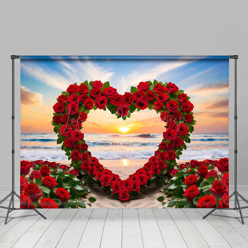 Lofaris Romantic Red Rose Heart Shape Sunset Backdrop