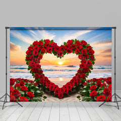 Lofaris Romantic Red Rose Heart Shape Sunset Backdrop