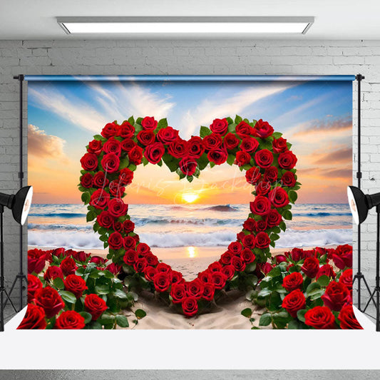 Lofaris Romantic Red Rose Heart Shape Sunset Backdrop