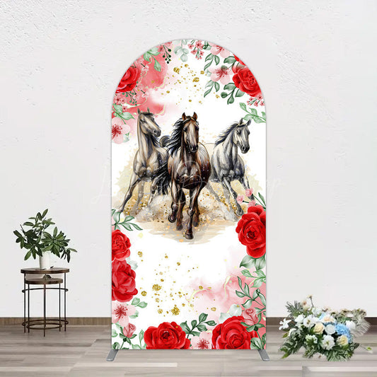 Lofaris Romantic Red Rose Horse Kentucky Derby Arch Backdrop