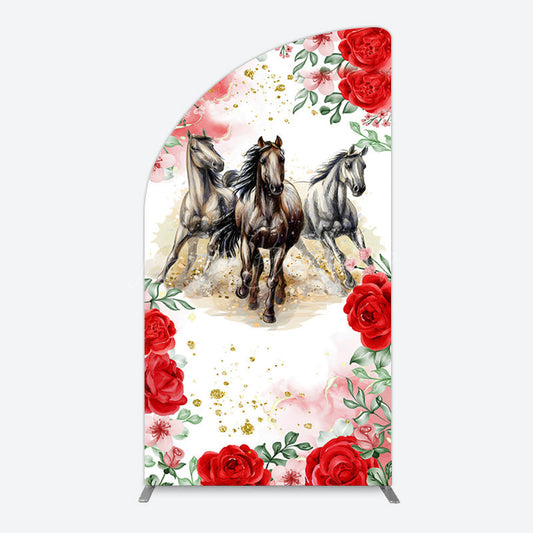 Lofaris Romantic Red Rose Horse Kentucky Derby Half Moon Arch Backdrop