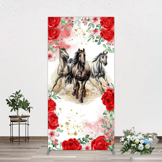 Lofaris Romantic Red Rose Horse Kentucky Derby Rectangle Backdrop