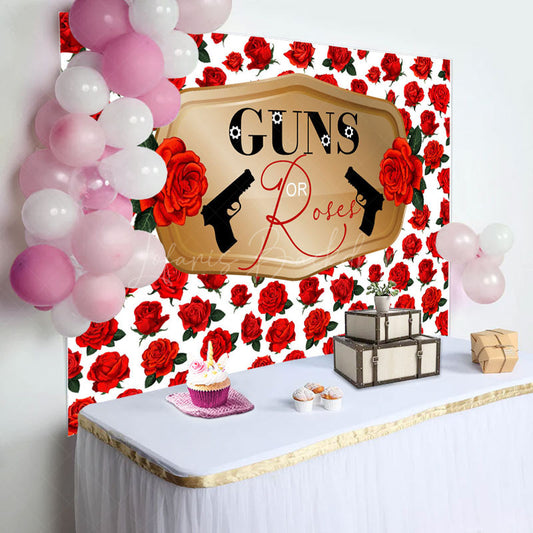 Lofaris Romantic Red Rose Pistol Baby Shower Party Backdrop