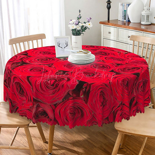 Lofaris Romantic Red Rose Round Tablecloth with Blooming Flowers for Valentine’s Day Wedding or Anniversary