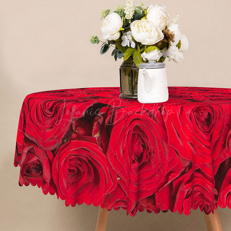Lofaris Romantic Red Rose Round Tablecloth with Blooming Flowers for Valentine’s Day Wedding or Anniversary