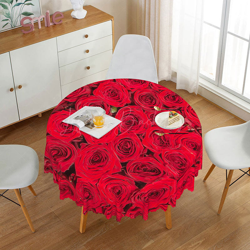 Lofaris Romantic Red Rose Round Tablecloth with Blooming Flowers for Valentine’s Day Wedding or Anniversary