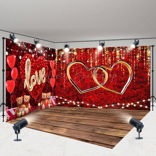 Lofaris Romantic Rose Bear Valentines Day Room Set Backdrop
