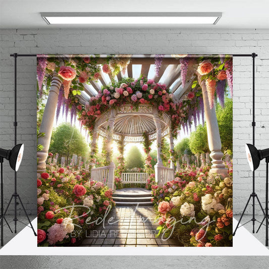 Lofaris Romantic Spring Floral Gazeb Wedding Photo Backdrop
