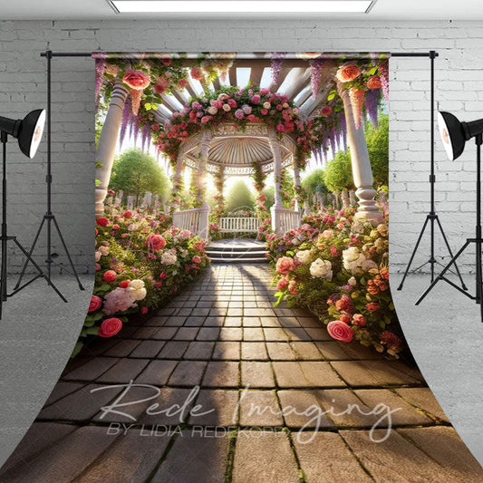 Lofaris Romantic Spring Floral Gazeb Wedding Sweep Backdrop