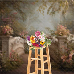 Lofaris Romantic Stone Bridge and Pink Flowers Photography Backdrop Enchanted Garden Forest Path Scene
