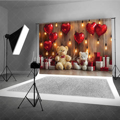 Lofaris Romantic Valentine Day Backdrop Red Heart Balloons Teddy Bear Lights Background Love Theme Photography Prop