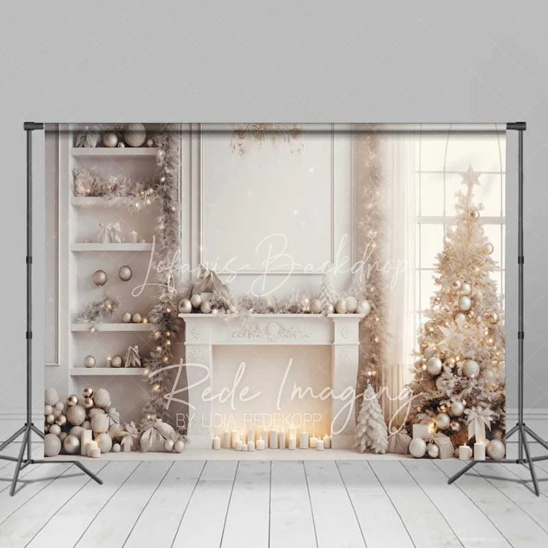 Lofaris Room Set Backdrop White Fireplace Winter Window Photography Background Elegant Living Holiday Party Decoration