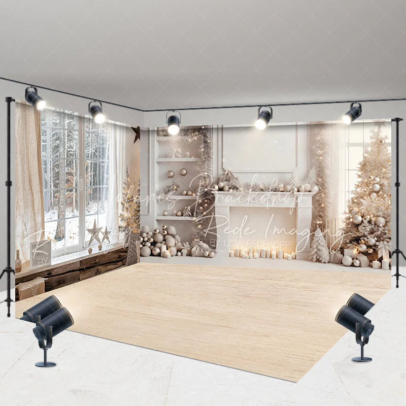 Lofaris Room Set Backdrop White Fireplace Winter Window Photography Background Elegant Living Holiday Party Decoration