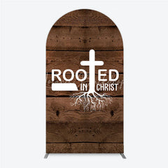 Lofaris Rooted In Christ Religious Holiday Arch Backdrop Dark Wood Texture Cross Party Cover