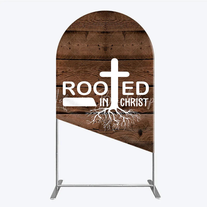 Lofaris Rooted In Christ Religious Holiday Arch Backdrop Dark Wood Texture Cross Party Cover