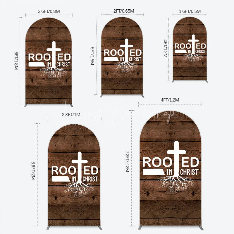 Lofaris Rooted In Christ Religious Holiday Arch Backdrop Dark Wood Texture Cross Party Cover